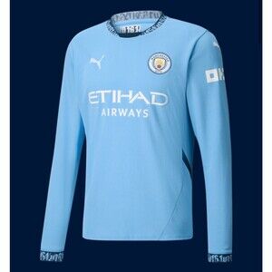Size M Puma Manchester City 24/25 Home Long Sleeve Jersey Soccer Blue NEW